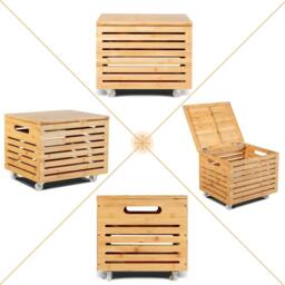 Costway Bamboo Rolling File Storage Box File Storage Organizer Storage Chest in Natural - thumbnail 4