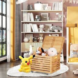 Costway Bamboo Rolling File Storage Box File Storage Organizer Storage Chest in Natural - thumbnail 5