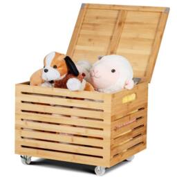 Costway Bamboo Rolling File Storage Box File Storage Organizer Storage Chest in Natural - thumbnail 7