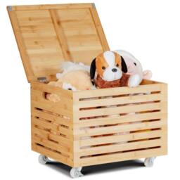 Costway Bamboo Rolling File Storage Box File Storage Organizer Storage Chest in Natural