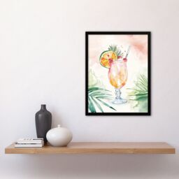 "Artery8 Tropical Mai Tai Cocktail Modern Watercolour Framed Art Print - Size: W12"" x H16""" - thumbnail 4