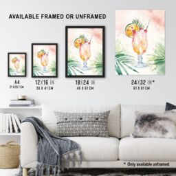 "Artery8 Tropical Mai Tai Cocktail Modern Watercolour Framed Art Print - Size: W12"" x H16""" - thumbnail 3