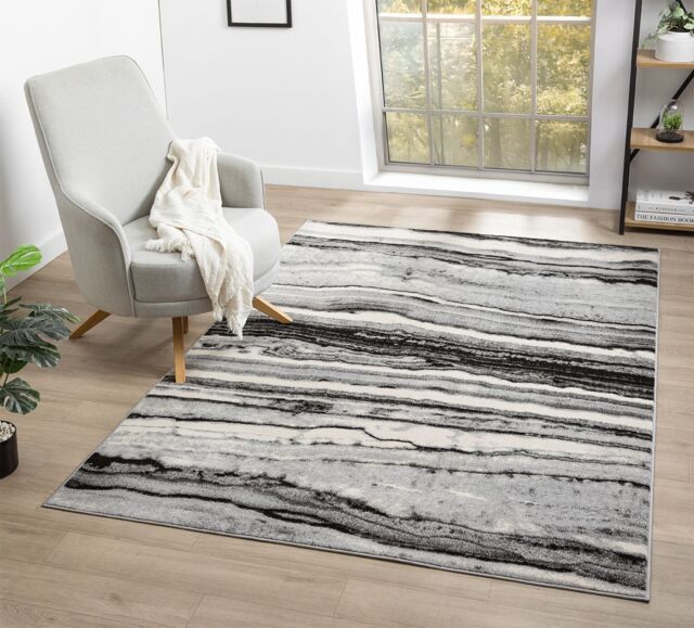 Desire Rugs Obsidian Modern Low Pile Area Rug - Coast Waves Abstract Design in Grey - Size: 120 cm x 170 cm - image 1