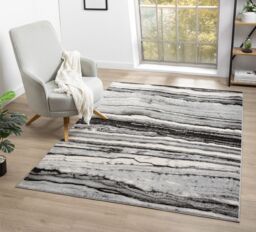 Desire Rugs Obsidian Modern Low Pile Area Rug - Coast Waves Abstract Design in Grey - Size: 120 cm x 170 cm - thumbnail 1