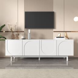 Merax Modern TV Cabinet 175 x 38 x 56 cm with Adjustable Shelves in White - thumbnail 1