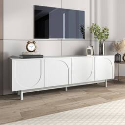 Merax Modern TV Cabinet 175 x 38 x 56 cm with Adjustable Shelves in White - thumbnail 3