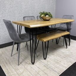 KOSY KOALA Modern Dining Table Set With Bench & 4 Grey Velvet Chairs Dining Room Furniture in Brown - thumbnail 2