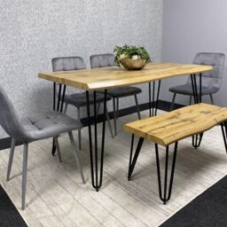 KOSY KOALA Modern Dining Table Set With Bench & 4 Grey Velvet Chairs Dining Room Furniture in Brown - thumbnail 8