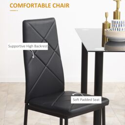 HOMCOM Dining Table & Chairs Set 4 with Padded Seat & Tempered Glass in Black - thumbnail 5