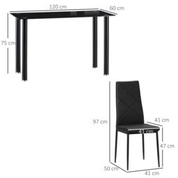 HOMCOM Dining Table & Chairs Set 4 with Padded Seat & Tempered Glass in Black - thumbnail 3