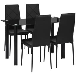 HOMCOM Dining Table & Chairs Set 4 with Padded Seat & Tempered Glass in Black - thumbnail 2