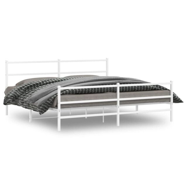 Berkfield Home Metal Bed Frame without Mattress with Footboard¬†White 183x213cm in White - Size: 183x213 cm - image 1