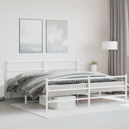 Berkfield Home Metal Bed Frame without Mattress with Footboard¬†White 183x213cm in White - Size: 183x213 cm - thumbnail 3