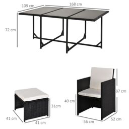 OUTSUNNY 11pc Rattan Dining Set Garden Furniture Wicker Patio Conservatory Table Chairs in Black - thumbnail 3