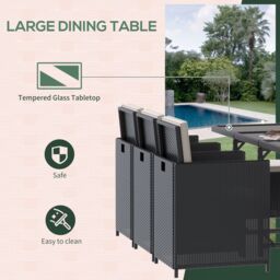 OUTSUNNY 11pc Rattan Dining Set Garden Furniture Wicker Patio Conservatory Table Chairs in Black - thumbnail 4