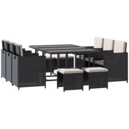 OUTSUNNY 11pc Rattan Dining Set Garden Furniture Wicker Patio Conservatory Table Chairs in Black - thumbnail 2