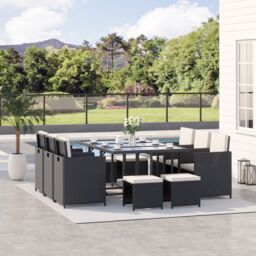 OUTSUNNY 11pc Rattan Dining Set Garden Furniture Wicker Patio Conservatory Table Chairs in Black