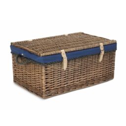 Red Hamper 62cm Antique Wash Picnic Basket Blue Cotton Lining - thumbnail 2
