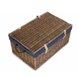 Red Hamper 62cm Antique Wash Picnic Basket Blue Cotton Lining - thumbnail 3