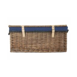 Red Hamper 62cm Antique Wash Picnic Basket Blue Cotton Lining - thumbnail 4