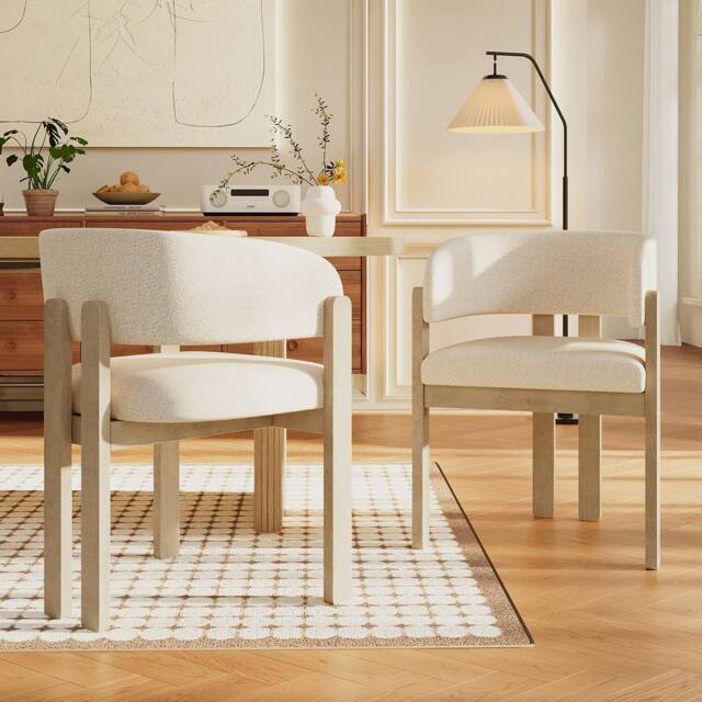 HomeTouch Beige Dining chairs with Armrests & Natural Wooden Legs Set of 2 - Size: 2 Pack