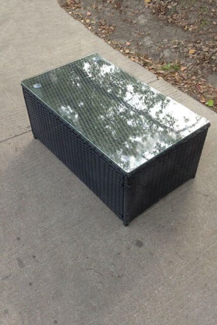 Fimous Rattan Oblong Rectangular Tea Coffee Table in Black - image 1