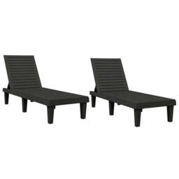 Berkfield Home Sun Loungers 2 pcs Black 155x58x83 cm Polypropylene - Size: 155 x 58 x 83 cm - thumbnail 2