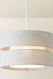 ValueLights Sophia Linen Tier 30cm Drum Easy Fit Ceiling Light Lamp Shade & Bulb in Grey - thumbnail 3