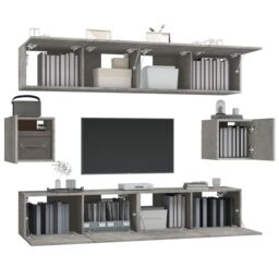 Berkfield Home 6 Piece TV Cabinet Set Concrete Grey Engineered Wood - thumbnail 4