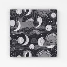 "Warren Reed - Designer Abstract Black White Moon & Sun Canvas in Grey - Size: W16"" x H16""" - thumbnail 1