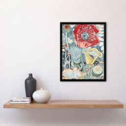 "Artery8 Stylised Poppy Flowers Pastel Colour Design Framed Art Print in Blue - Size: W12"" x H16""" - thumbnail 4