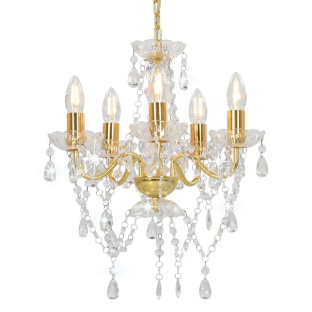 Berkfield Home Chandelier with Crystal Beads Golden Round 5 x E14 in Gold - image 1