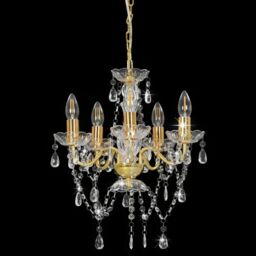 Berkfield Home Chandelier with Crystal Beads Golden Round 5 x E14 in Gold - thumbnail 3
