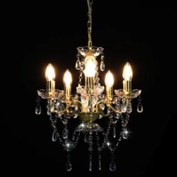 Berkfield Home Chandelier with Crystal Beads Golden Round 5 x E14 in Gold - thumbnail 4