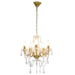 Berkfield Home Chandelier with Crystal Beads Golden Round 5 x E14 in Gold - thumbnail 2
