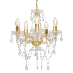 Berkfield Home Chandelier with Crystal Beads Golden Round 5 x E14 in Gold - thumbnail 1