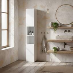 Wyld Haus Yoco High Gloss White Freestanding Bathroom Storage Cabinet Doors - thumbnail 1