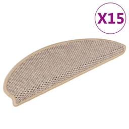 Berkfield Home Stair Mats Self-adhesive Sisal-Look 15 pcs 65x21x4 cm Light Beige - Size: Medium - thumbnail 1