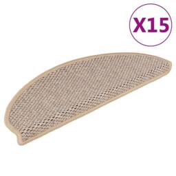 Berkfield Home Stair Mats Self-adhesive Sisal-Look 15 pcs 65x21x4 cm Light Beige - Size: Medium - thumbnail 2