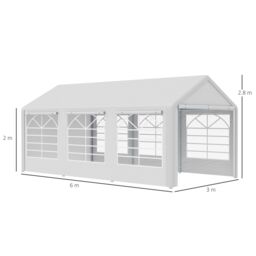 OUTSUNNY 6 x 3(m) Outdoor Car Tent Heavy Duty Carport Shelter Party Wedding Tent in White - thumbnail 3
