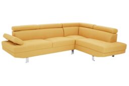 Orsina Contemporary Ochre Linen Corner Sofa, Velvet Upholstered Mid Century Sofa, Refined Sofa For Livingroom in Yellow - thumbnail 5