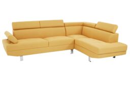 Orsina Contemporary Ochre Linen Corner Sofa, Velvet Upholstered Mid Century Sofa, Refined Sofa For Livingroom in Yellow - thumbnail 6