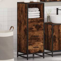 Berkfield Home Comfortable Bathroom Cabinet Smoked Oak 35x37.5x100 cm Engineered Wood in Brown - thumbnail 4