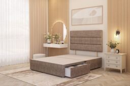 Somnior Chambery 2 Draw Divan Bed Frame with Headboard Tweed Fabric in Brown - Size: Single - thumbnail 1