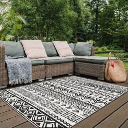 THE RUGS Reversible Outdoor Rugs in Aztec Design Duo Weave Collection in Black - Size: 160 cm x 230 cm