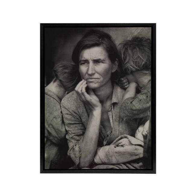 "Artery8 Migrant Mother Nipomo California Lange Framed Canvas Wall Art Print in Grey - Size: W24"" x H32""" - image 1
