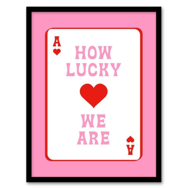 "Artery8 How Lucky We Are Pink Red Ace Of Spades Design Framed Wall Art Print - Size: W12"" x H16""" - image 1