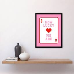 "Artery8 How Lucky We Are Pink Red Ace Of Spades Design Framed Wall Art Print - Size: W12"" x H16""" - thumbnail 4
