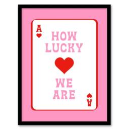 "Artery8 How Lucky We Are Pink Red Ace Of Spades Design Framed Wall Art Print - Size: W12"" x H16""" - thumbnail 1