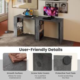 Costway Computer Desk 90cm Study Desk Wooden Writing Desk w/Bookshelf in Grey - thumbnail 8